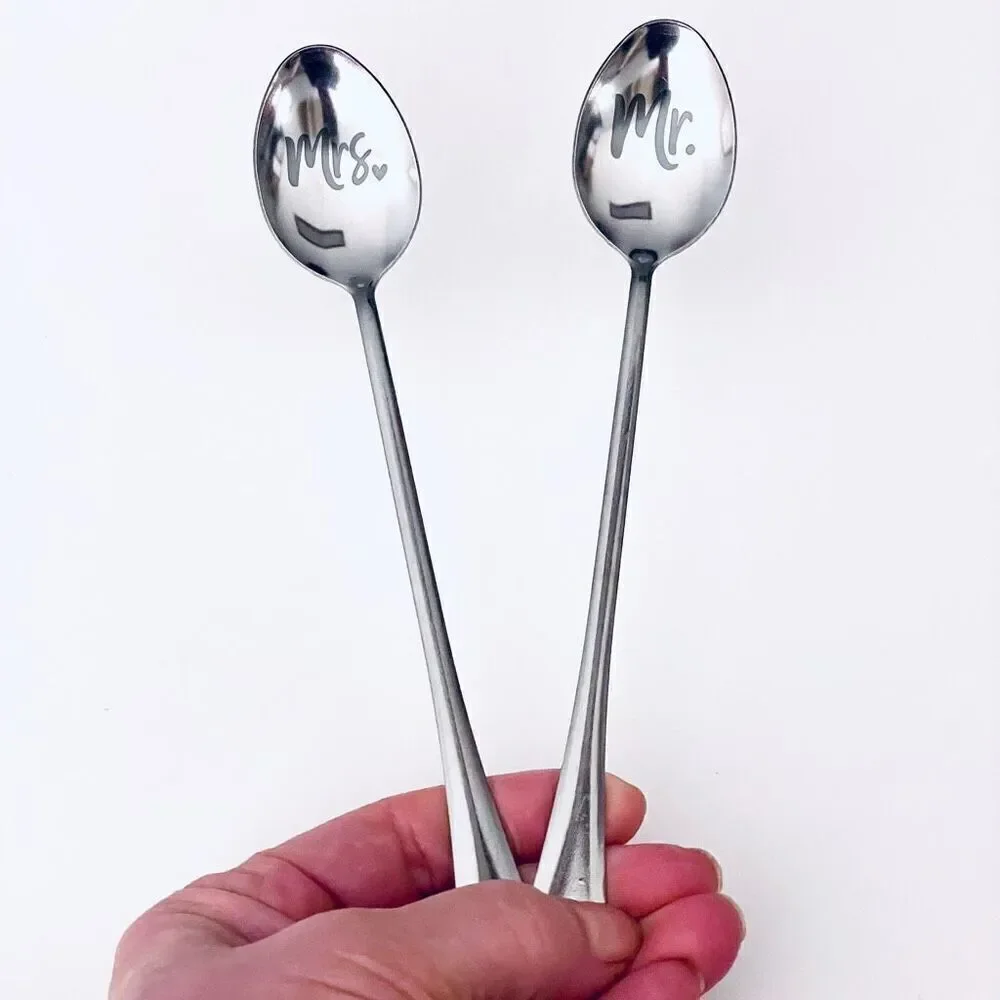 NWT 2 pc set Mr. & Mrs. Stainless Steel Spoons Anniversary,Valentine’s Gift
